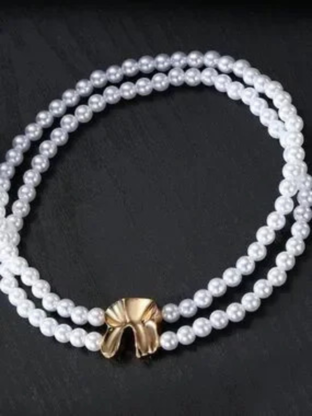 Anthropologie White Pearl Double-Strand Choker with Gold Tone Sculptural Accent - Picture 4 of 5